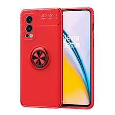 Coque Ultra Fine Silicone Souple Housse Etui avec Support Bague Anneau Aimante Magnetique SD1 pour OnePlus Nord 2 5G Rouge