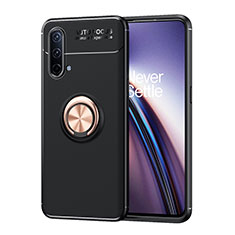 Coque Ultra Fine Silicone Souple Housse Etui avec Support Bague Anneau Aimante Magnetique SD1 pour OnePlus Nord CE 5G Or et Noir