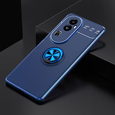 Coque Ultra Fine Silicone Souple Housse Etui avec Support Bague Anneau Aimante Magnetique SD1 pour Oppo Reno10 Pro+ Plus 5G Bleu