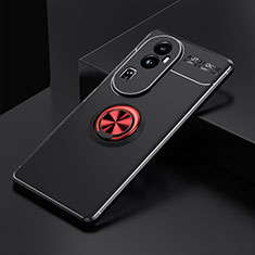 Coque Ultra Fine Silicone Souple Housse Etui avec Support Bague Anneau Aimante Magnetique SD1 pour Oppo Reno10 Pro+ Plus 5G Rouge et Noir