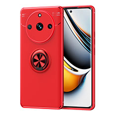 Coque Ultra Fine Silicone Souple Housse Etui avec Support Bague Anneau Aimante Magnetique SD1 pour Realme 11 Pro 5G Rouge