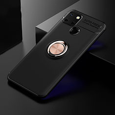 Coque Ultra Fine Silicone Souple Housse Etui avec Support Bague Anneau Aimante Magnetique SD1 pour Realme C25 Or et Noir