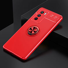 Coque Ultra Fine Silicone Souple Housse Etui avec Support Bague Anneau Aimante Magnetique SD1 pour Vivo iQOO 9 SE 5G Rouge