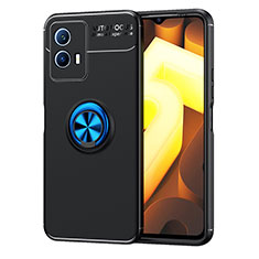 Coque Ultra Fine Silicone Souple Housse Etui avec Support Bague Anneau Aimante Magnetique SD1 pour Vivo iQOO U5 5G Bleu et Noir