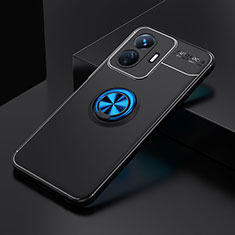 Coque Ultra Fine Silicone Souple Housse Etui avec Support Bague Anneau Aimante Magnetique SD1 pour Vivo iQOO Z6 Lite 5G Bleu et Noir