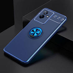 Coque Ultra Fine Silicone Souple Housse Etui avec Support Bague Anneau Aimante Magnetique SD1 pour Vivo iQOO Z6x Bleu