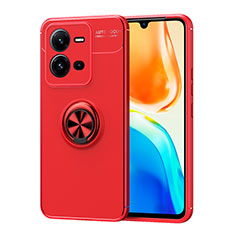 Coque Ultra Fine Silicone Souple Housse Etui avec Support Bague Anneau Aimante Magnetique SD1 pour Vivo V25e Rouge