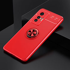 Coque Ultra Fine Silicone Souple Housse Etui avec Support Bague Anneau Aimante Magnetique SD1 pour Vivo X70t Rouge