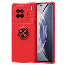 Coque Ultra Fine Silicone Souple Housse Etui avec Support Bague Anneau Aimante Magnetique SD1 pour Vivo X90 5G Rouge