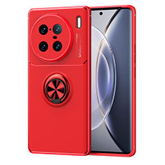 Coque Ultra Fine Silicone Souple Housse Etui avec Support Bague Anneau Aimante Magnetique SD1 pour Vivo X90 Pro+ Plus 5G Rouge