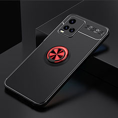 Coque Ultra Fine Silicone Souple Housse Etui avec Support Bague Anneau Aimante Magnetique SD1 pour Vivo Y21 Rouge et Noir