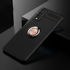 Coque Ultra Fine Silicone Souple Housse Etui avec Support Bague Anneau Aimante Magnetique SD1 pour Vivo Y70S 5G Or et Noir