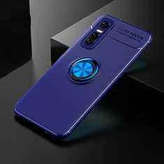 Coque Ultra Fine Silicone Souple Housse Etui avec Support Bague Anneau Aimante Magnetique SD1 pour Vivo Y73s 5G Bleu