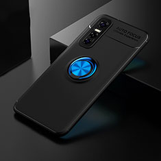 Coque Ultra Fine Silicone Souple Housse Etui avec Support Bague Anneau Aimante Magnetique SD1 pour Vivo Y73s 5G Bleu et Noir