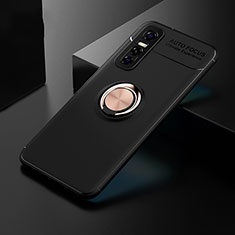 Coque Ultra Fine Silicone Souple Housse Etui avec Support Bague Anneau Aimante Magnetique SD1 pour Vivo Y73s 5G Or et Noir