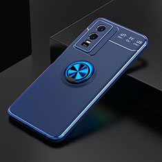 Coque Ultra Fine Silicone Souple Housse Etui avec Support Bague Anneau Aimante Magnetique SD1 pour Vivo Y74s 5G Bleu