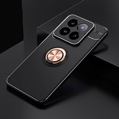 Coque Ultra Fine Silicone Souple Housse Etui avec Support Bague Anneau Aimante Magnetique SD1 pour Xiaomi Mi 14 Pro 5G Or et Noir