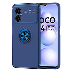 Coque Ultra Fine Silicone Souple Housse Etui avec Support Bague Anneau Aimante Magnetique SD1 pour Xiaomi Poco M4 5G Bleu
