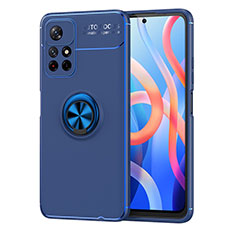 Coque Ultra Fine Silicone Souple Housse Etui avec Support Bague Anneau Aimante Magnetique SD1 pour Xiaomi Poco M4 Pro 5G Bleu