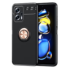 Coque Ultra Fine Silicone Souple Housse Etui avec Support Bague Anneau Aimante Magnetique SD1 pour Xiaomi Poco X4 GT 5G Or et Noir