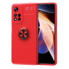 Coque Ultra Fine Silicone Souple Housse Etui avec Support Bague Anneau Aimante Magnetique SD1 pour Xiaomi Poco X4 NFC Rouge