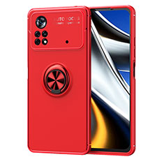 Coque Ultra Fine Silicone Souple Housse Etui avec Support Bague Anneau Aimante Magnetique SD1 pour Xiaomi Poco X4 Pro 5G Rouge