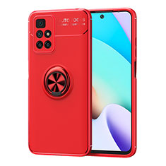 Coque Ultra Fine Silicone Souple Housse Etui avec Support Bague Anneau Aimante Magnetique SD1 pour Xiaomi Redmi 10 4G Rouge