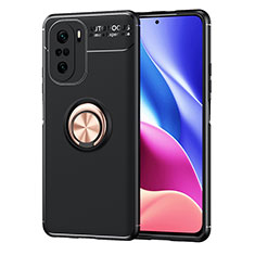 Coque Ultra Fine Silicone Souple Housse Etui avec Support Bague Anneau Aimante Magnetique SD1 pour Xiaomi Redmi K40 Pro 5G Or et Noir