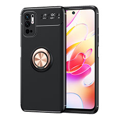 Coque Ultra Fine Silicone Souple Housse Etui avec Support Bague Anneau Aimante Magnetique SD1 pour Xiaomi Redmi Note 10 5G Or et Noir