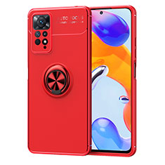 Coque Ultra Fine Silicone Souple Housse Etui avec Support Bague Anneau Aimante Magnetique SD1 pour Xiaomi Redmi Note 11 Pro 4G Rouge