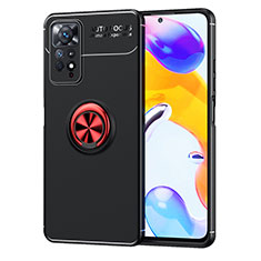 Coque Ultra Fine Silicone Souple Housse Etui avec Support Bague Anneau Aimante Magnetique SD1 pour Xiaomi Redmi Note 11 Pro 5G Rouge et Noir