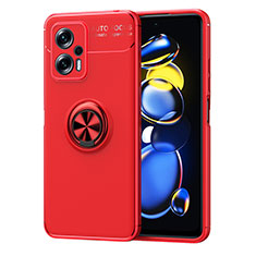 Coque Ultra Fine Silicone Souple Housse Etui avec Support Bague Anneau Aimante Magnetique SD1 pour Xiaomi Redmi Note 11T Pro+ Plus 5G Rouge