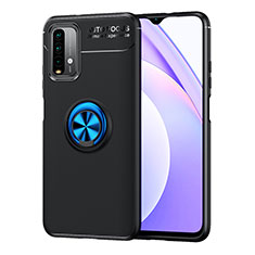 Coque Ultra Fine Silicone Souple Housse Etui avec Support Bague Anneau Aimante Magnetique SD1 pour Xiaomi Redmi Note 9 4G Bleu et Noir