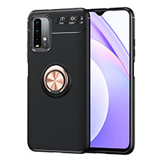 Coque Ultra Fine Silicone Souple Housse Etui avec Support Bague Anneau Aimante Magnetique SD1 pour Xiaomi Redmi Note 9 4G Or et Noir