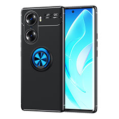 Coque Ultra Fine Silicone Souple Housse Etui avec Support Bague Anneau Aimante Magnetique SD2 pour Huawei Honor 60 Pro 5G Bleu et Noir