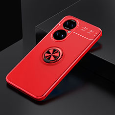 Coque Ultra Fine Silicone Souple Housse Etui avec Support Bague Anneau Aimante Magnetique SD2 pour Huawei P50 Pro Rouge