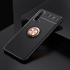 Coque Ultra Fine Silicone Souple Housse Etui avec Support Bague Anneau Aimante Magnetique SD2 pour OnePlus Nord CE 5G Or et Noir