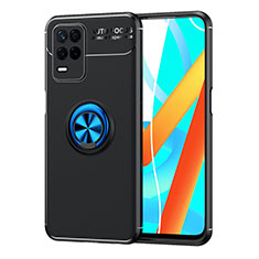 Coque Ultra Fine Silicone Souple Housse Etui avec Support Bague Anneau Aimante Magnetique SD2 pour Realme 8s 5G Bleu et Noir