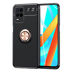 Coque Ultra Fine Silicone Souple Housse Etui avec Support Bague Anneau Aimante Magnetique SD2 pour Realme 8s 5G Or et Noir