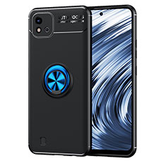 Coque Ultra Fine Silicone Souple Housse Etui avec Support Bague Anneau Aimante Magnetique SD2 pour Realme C20 Bleu et Noir