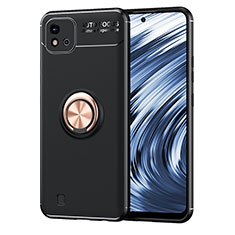 Coque Ultra Fine Silicone Souple Housse Etui avec Support Bague Anneau Aimante Magnetique SD2 pour Realme C20 Or et Noir