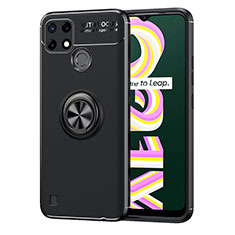 Coque Ultra Fine Silicone Souple Housse Etui avec Support Bague Anneau Aimante Magnetique SD2 pour Realme C25Y India Noir