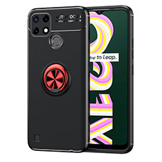 Coque Ultra Fine Silicone Souple Housse Etui avec Support Bague Anneau Aimante Magnetique SD2 pour Realme C25Y India Rouge et Noir