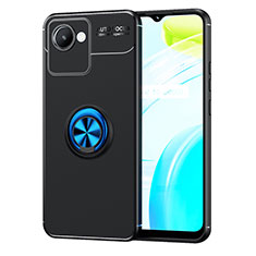 Coque Ultra Fine Silicone Souple Housse Etui avec Support Bague Anneau Aimante Magnetique SD2 pour Realme C30s Bleu et Noir