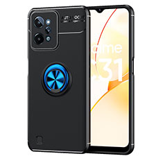 Coque Ultra Fine Silicone Souple Housse Etui avec Support Bague Anneau Aimante Magnetique SD2 pour Realme C31 Bleu et Noir