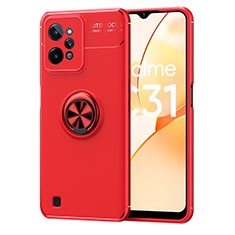 Coque Ultra Fine Silicone Souple Housse Etui avec Support Bague Anneau Aimante Magnetique SD2 pour Realme C31 Rouge