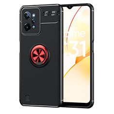 Coque Ultra Fine Silicone Souple Housse Etui avec Support Bague Anneau Aimante Magnetique SD2 pour Realme C31 Rouge et Noir