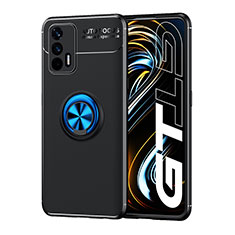 Coque Ultra Fine Silicone Souple Housse Etui avec Support Bague Anneau Aimante Magnetique SD2 pour Realme GT 5G Bleu et Noir