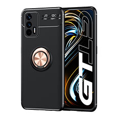 Coque Ultra Fine Silicone Souple Housse Etui avec Support Bague Anneau Aimante Magnetique SD2 pour Realme GT 5G Or et Noir