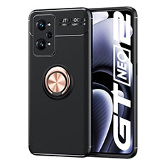 Coque Ultra Fine Silicone Souple Housse Etui avec Support Bague Anneau Aimante Magnetique SD2 pour Realme GT Neo 3T 5G Or et Noir